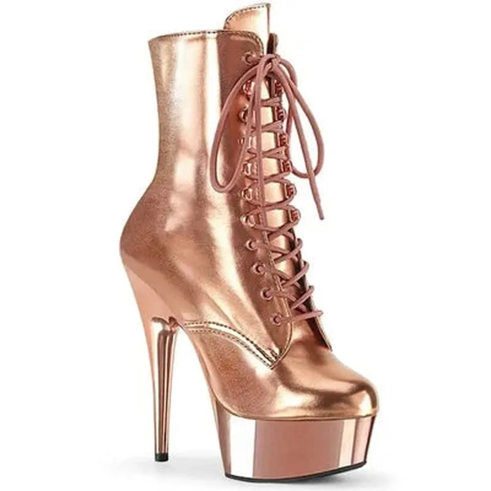 Mounir Stilettos Platform metallic tall black lace-up mid-calf boots