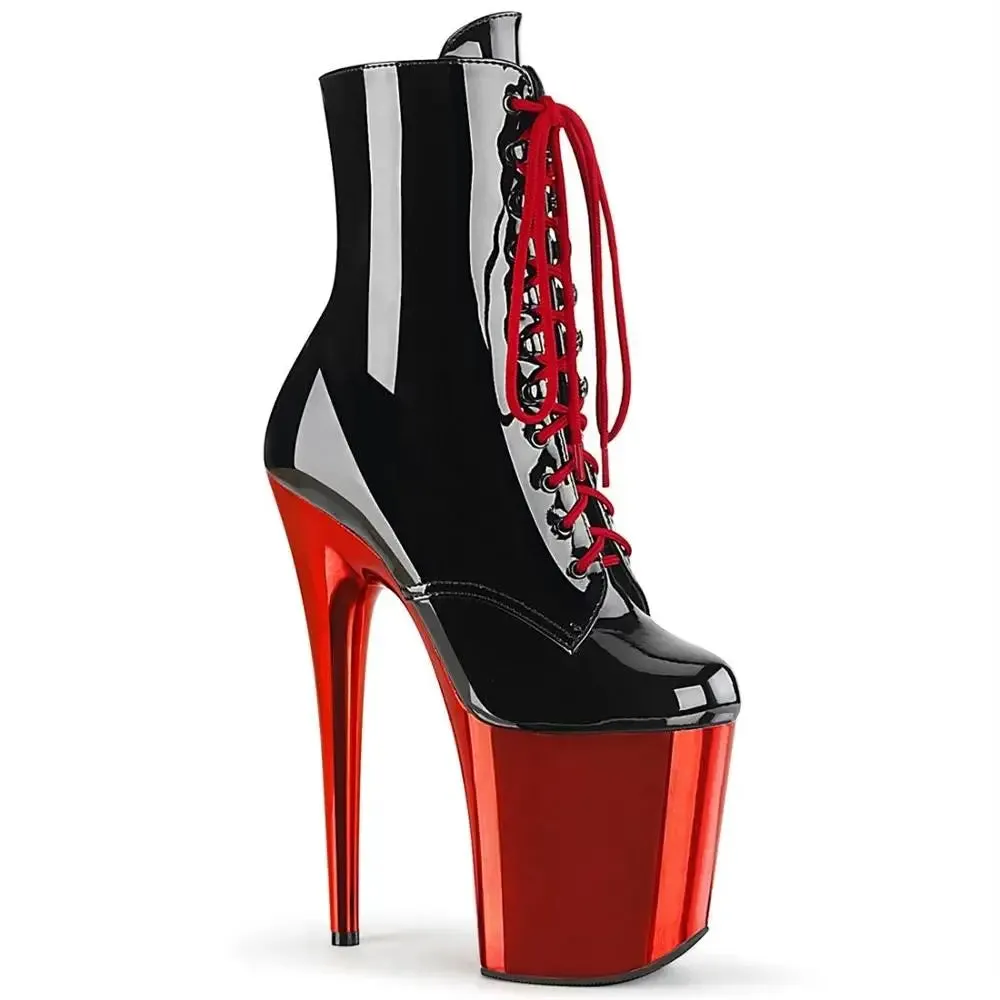 Mounir Stilettos Platform metallic tall black lace-up mid-calf boots