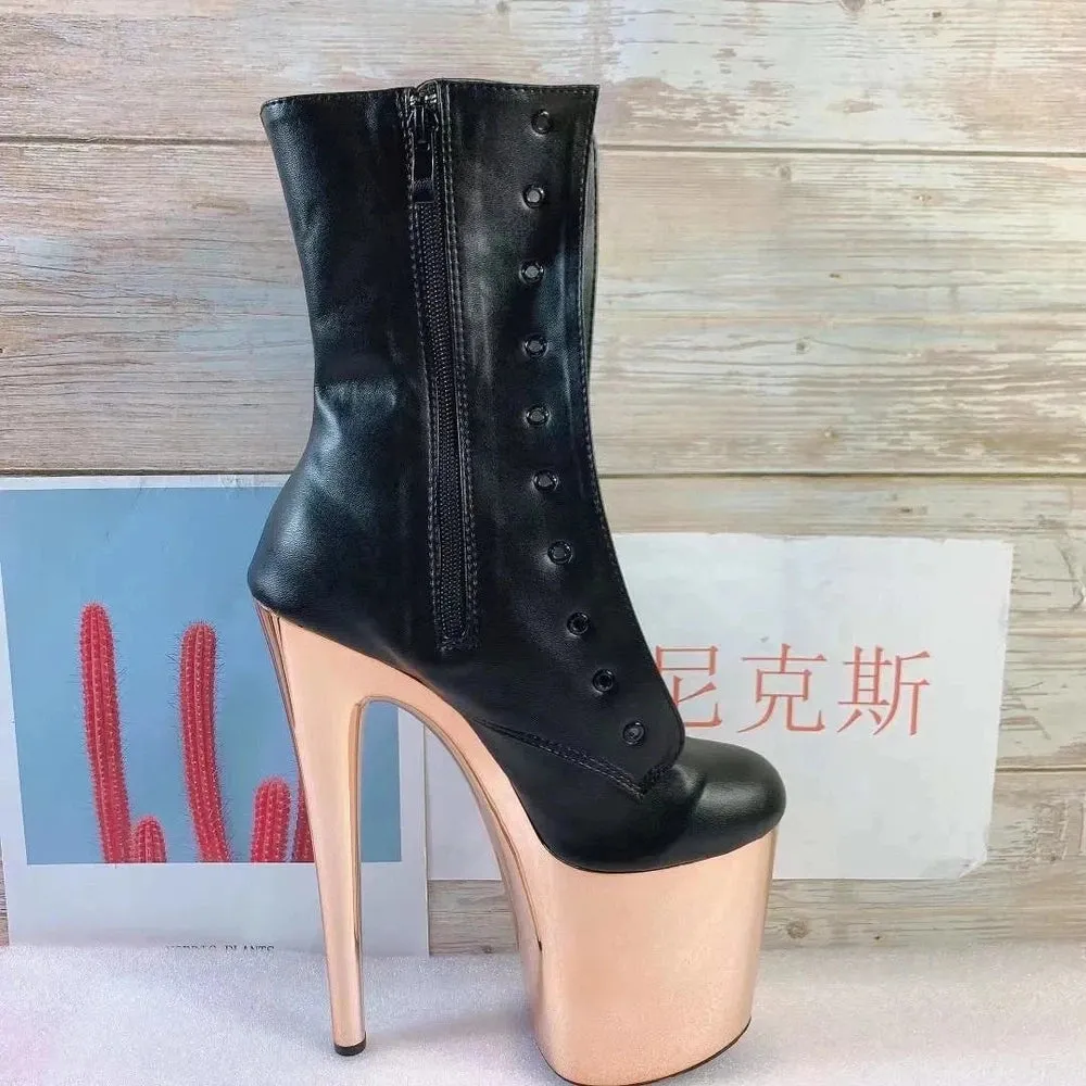 Mounir Stilettos Platform metallic tall black lace-up mid-calf boots