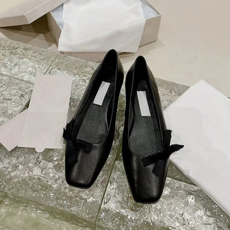 Mqtime New  Letter Bow Girl Pink Single Shoes Women's Square Head Small Design Shallow Mouth Flat Bottom Ballet Dance Shoes
