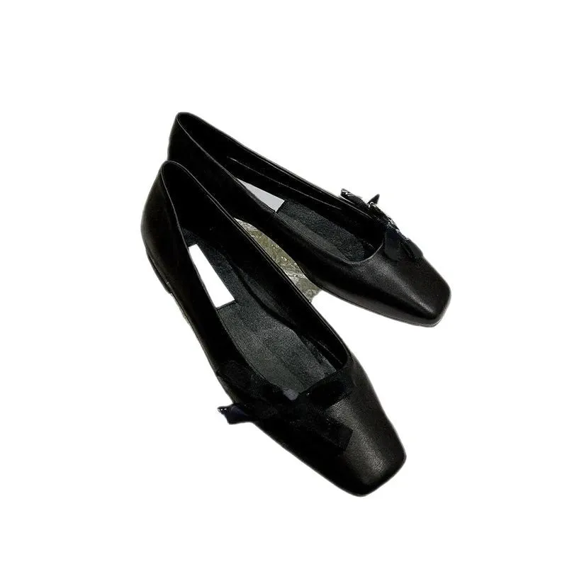 Mqtime New  Letter Bow Girl Pink Single Shoes Women's Square Head Small Design Shallow Mouth Flat Bottom Ballet Dance Shoes