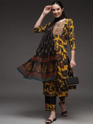 Mustard Color Rayon Slub Straight Womens Kurta Palazzo with Dupatta