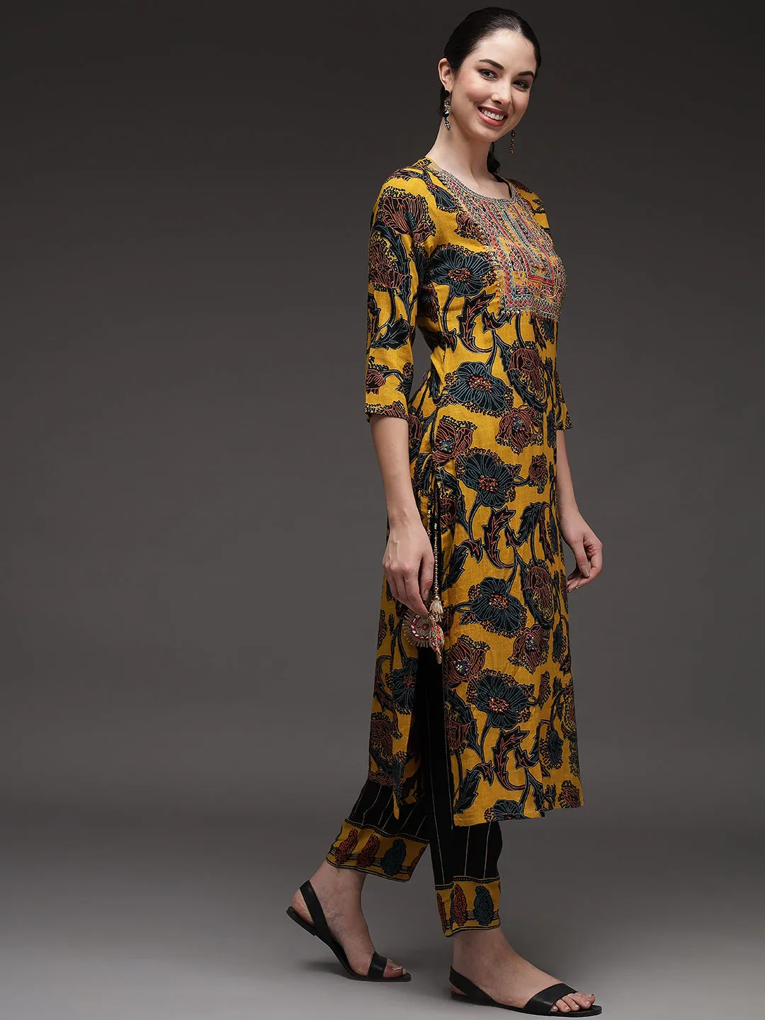 Mustard Color Rayon Slub Straight Womens Kurta Palazzo with Dupatta