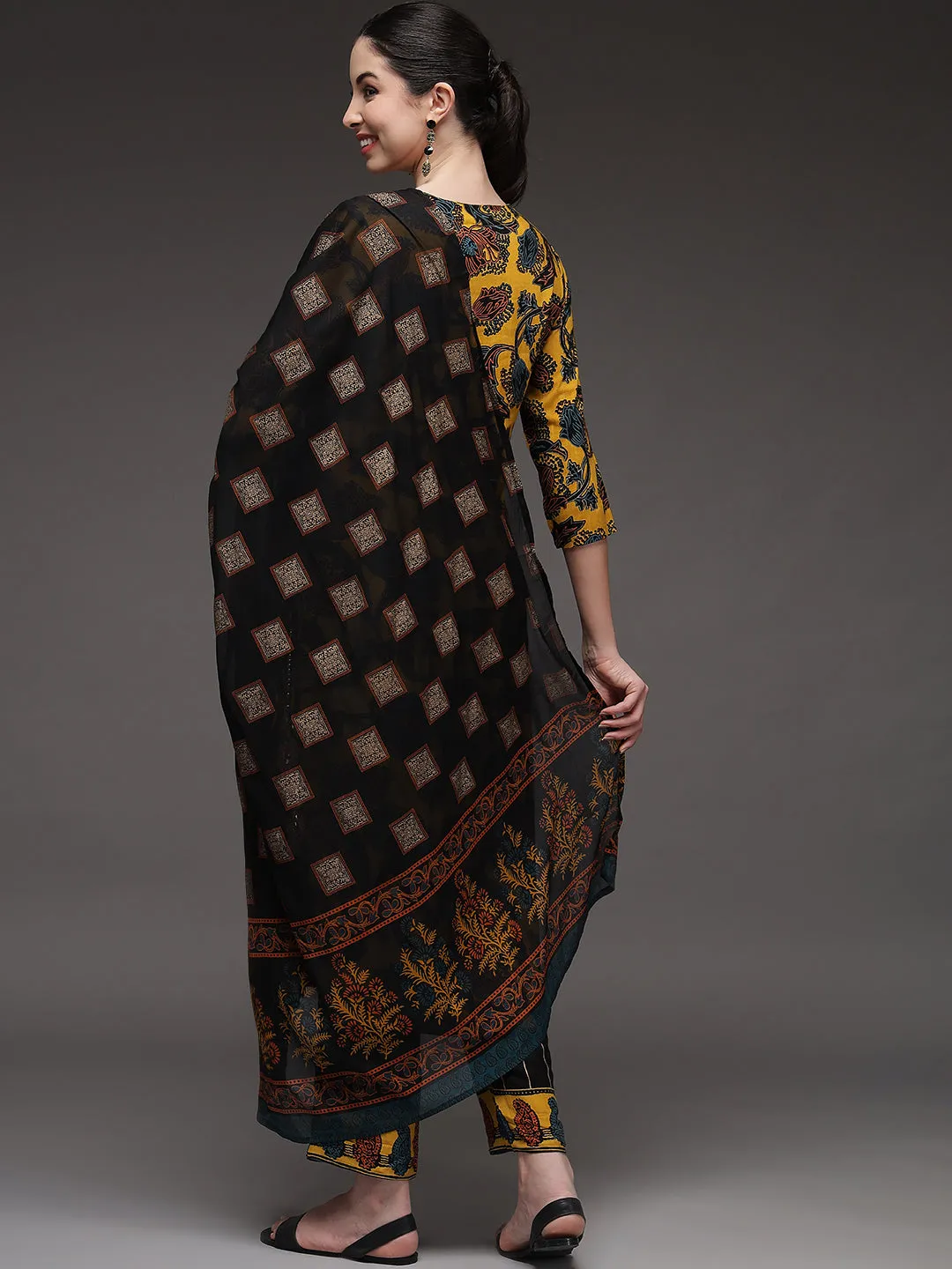 Mustard Color Rayon Slub Straight Womens Kurta Palazzo with Dupatta