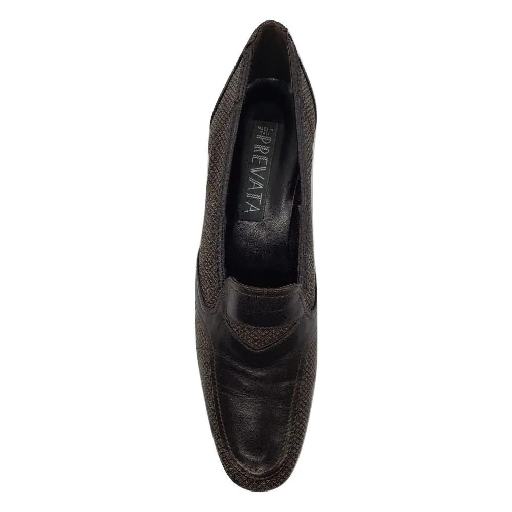 Navy Nappa Chocolate Fabric and Leather Prevata Wedge Pumps