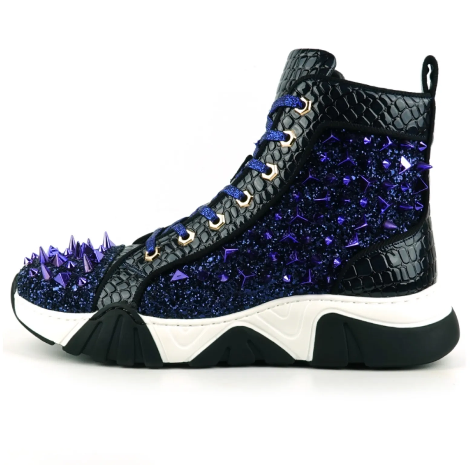 Navy Spikes High Top Sneakers Encore by Fiesso