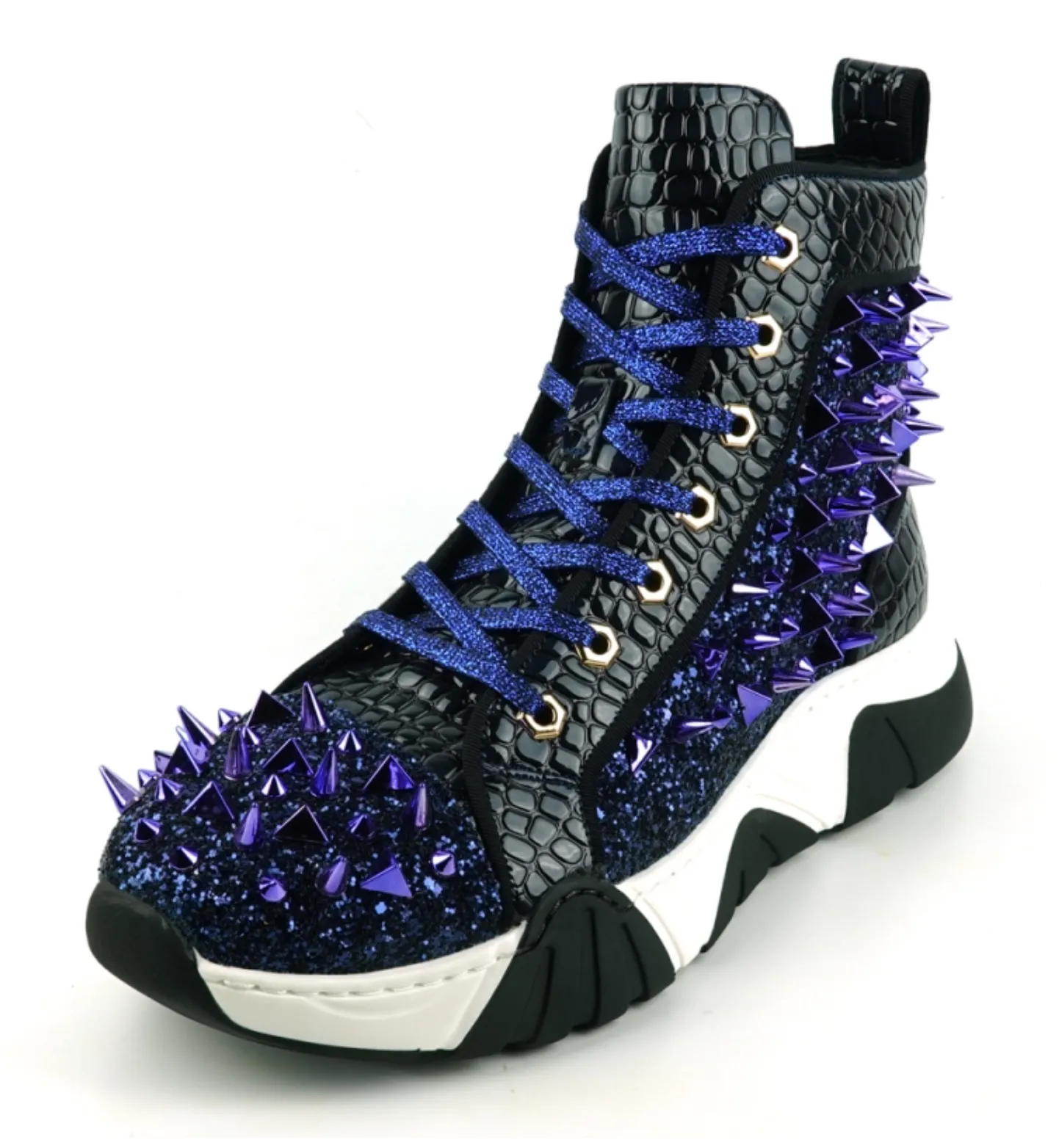 Navy Spikes High Top Sneakers Encore by Fiesso