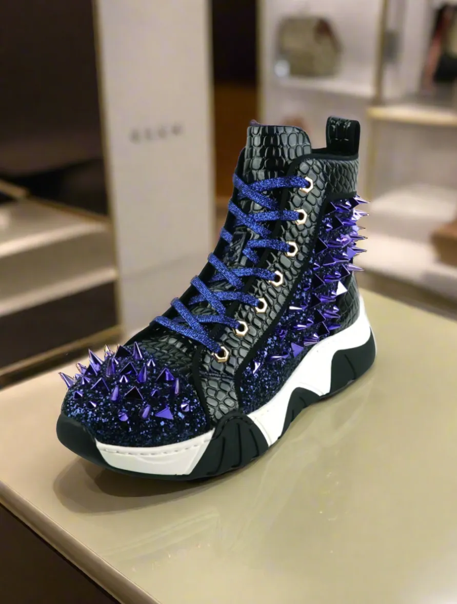 Navy Spikes High Top Sneakers Encore by Fiesso
