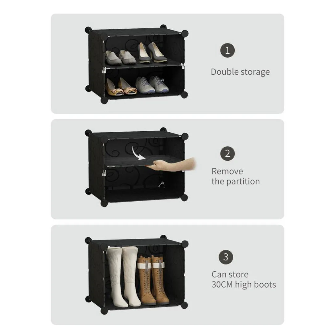 NNEAGS 8 Tier 3 Column Shoe Rack Organizer Sneaker Footwear Storage Stackable Stand Cabinet Portable Wardrobe with Cover