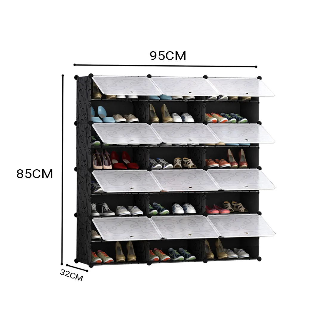 NNEAGS 8 Tier 3 Column Shoe Rack Organizer Sneaker Footwear Storage Stackable Stand Cabinet Portable Wardrobe with Cover
