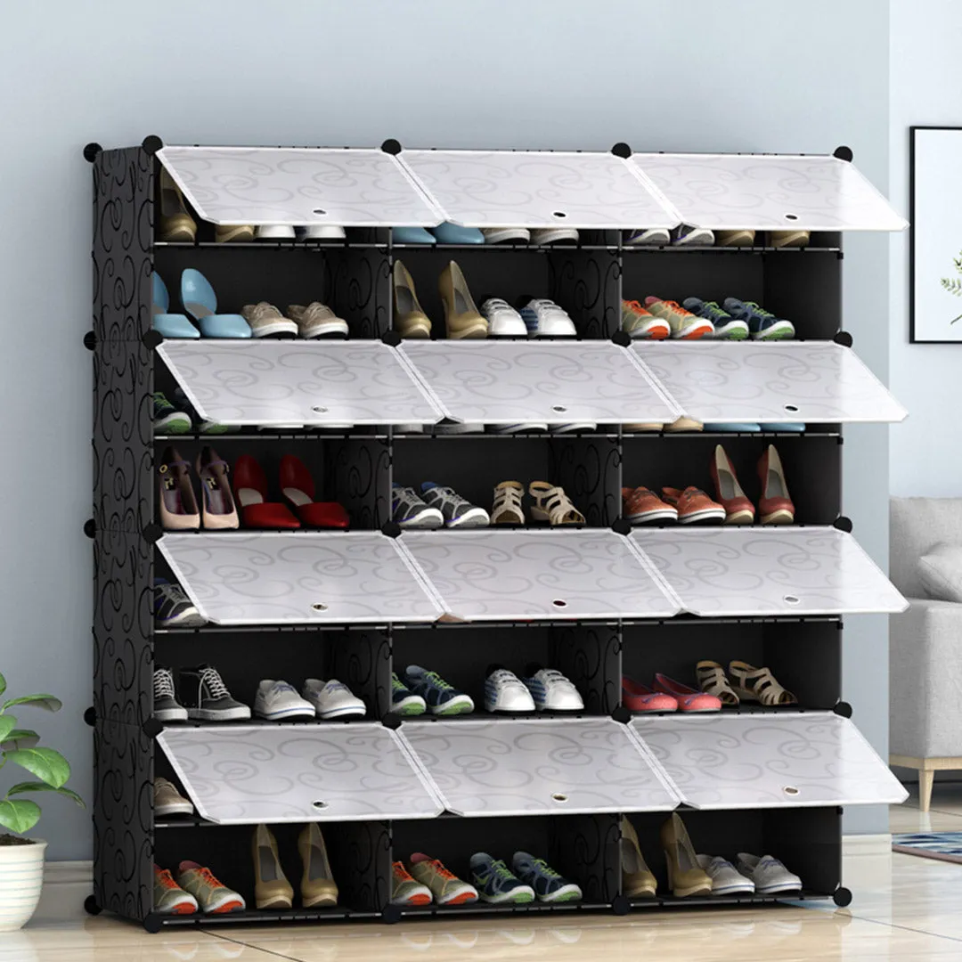 NNEAGS 8 Tier 3 Column Shoe Rack Organizer Sneaker Footwear Storage Stackable Stand Cabinet Portable Wardrobe with Cover