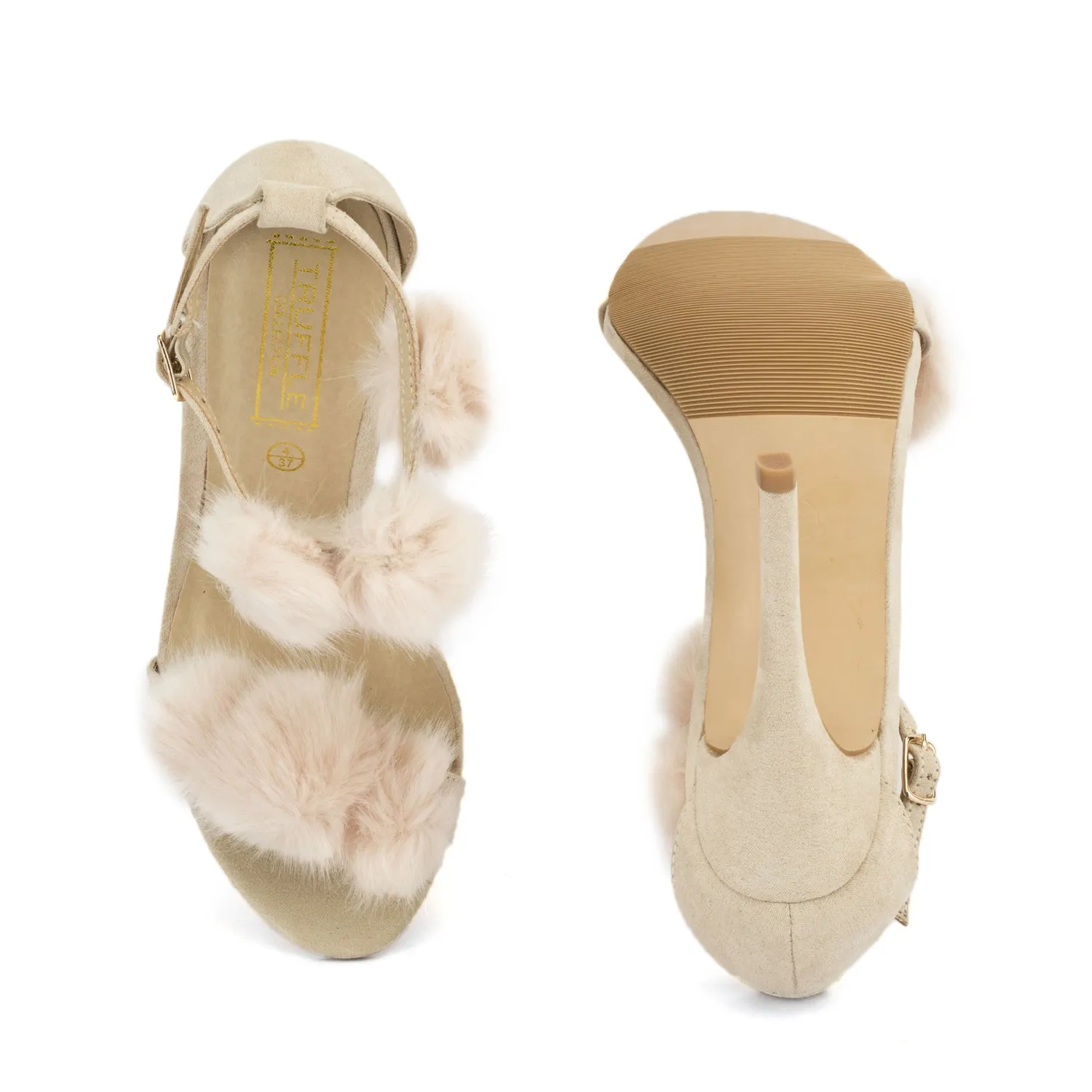 Nude Pom Pom Stiletto Sandal