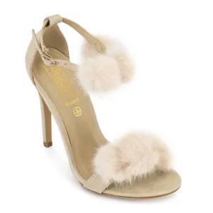 Nude Pom Pom Stiletto Sandal