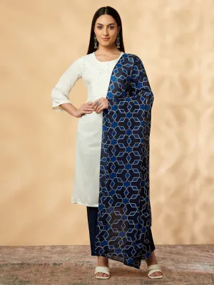 Off-White Embroidered Straight Kurta Set