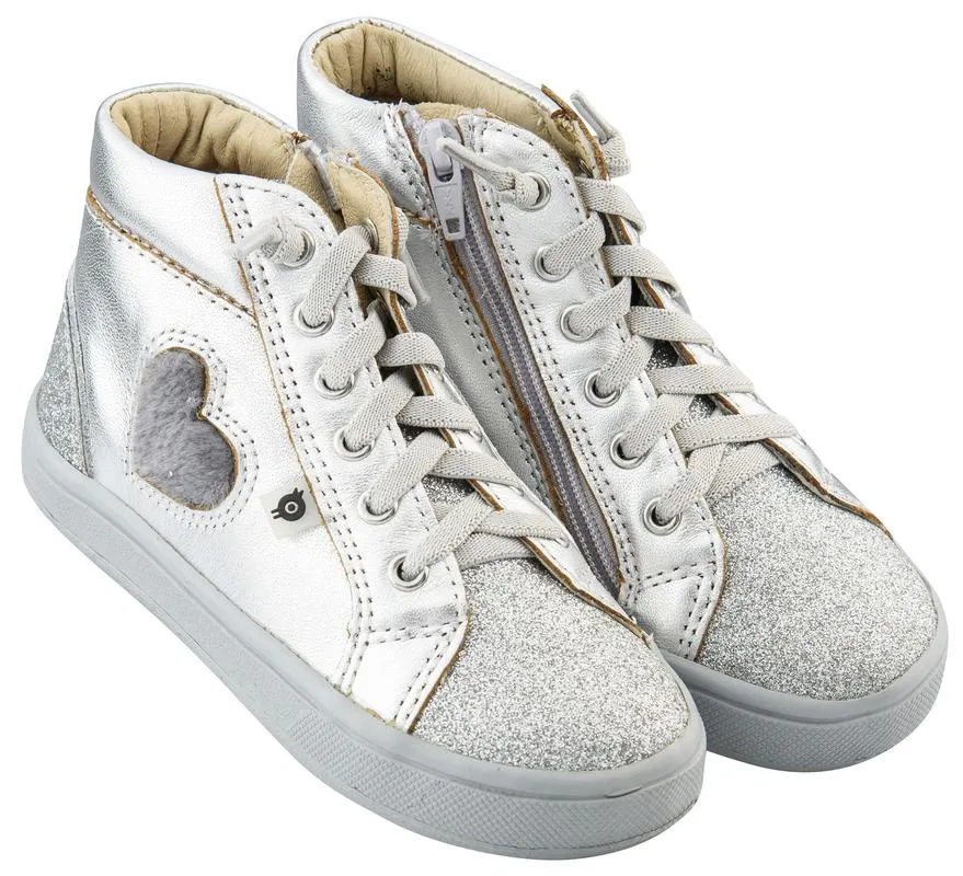Old Soles Kid's Glam Heart High-Top, Silver/Dark Silver