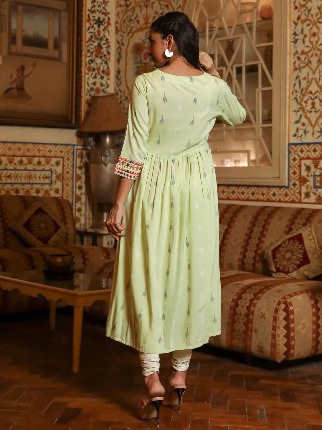 Parrot Green Embellished Kurta