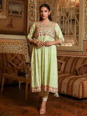 Parrot Green Embellished Kurta