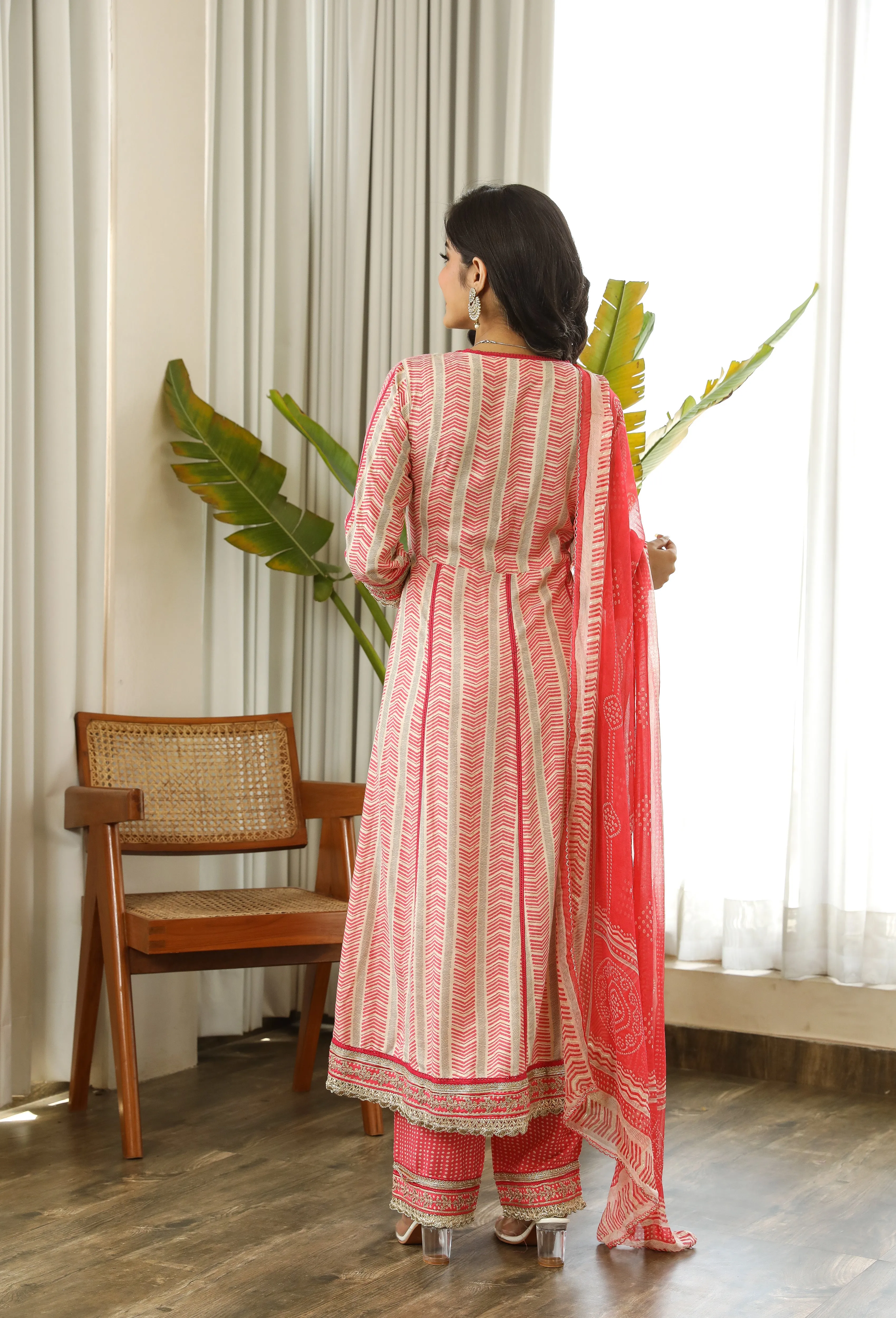 Pink Color Rayon Anarkali Women's Kurta Palazzo and Dupatta Set