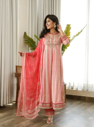 Pink Color Rayon Anarkali Women's Kurta Palazzo and Dupatta Set