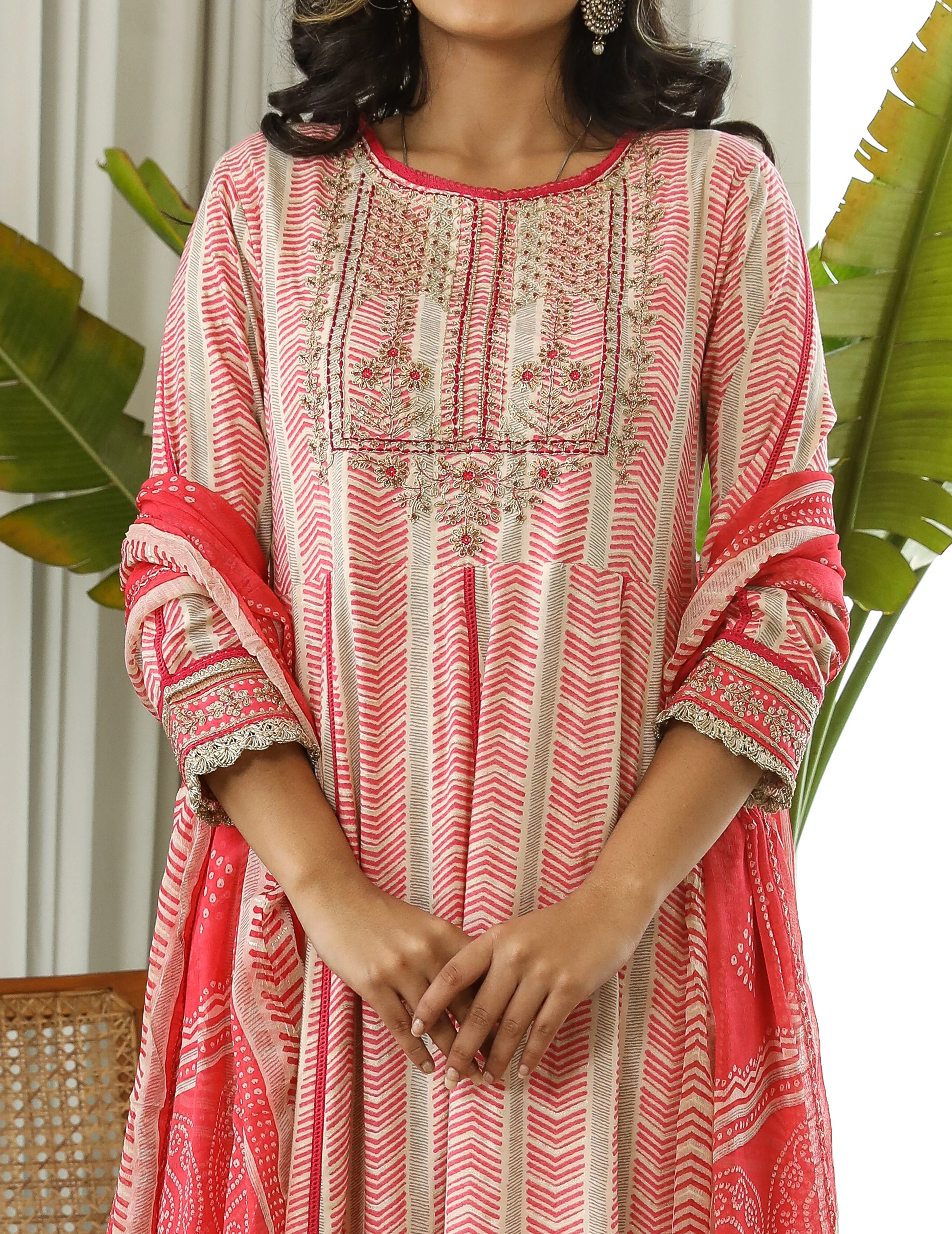 Pink Color Rayon Anarkali Women's Kurta Palazzo and Dupatta Set