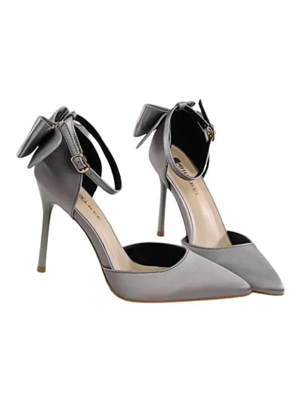 Pointed Toe Silk Bow Stiletto Sandal
