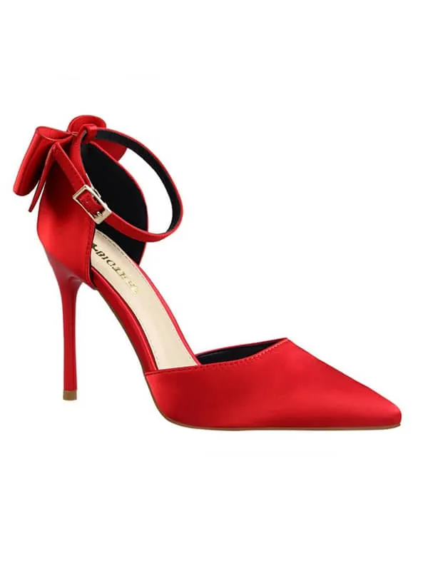 Pointed Toe Silk Bow Stiletto Sandal