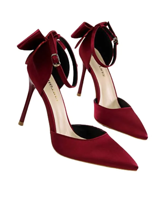 Pointed Toe Silk Bow Stiletto Sandal