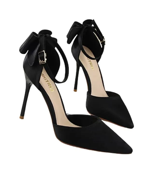 Pointed Toe Silk Bow Stiletto Sandal