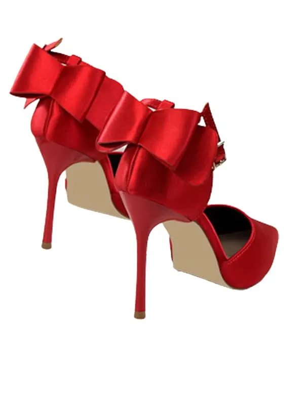 Pointed Toe Silk Bow Stiletto Sandal