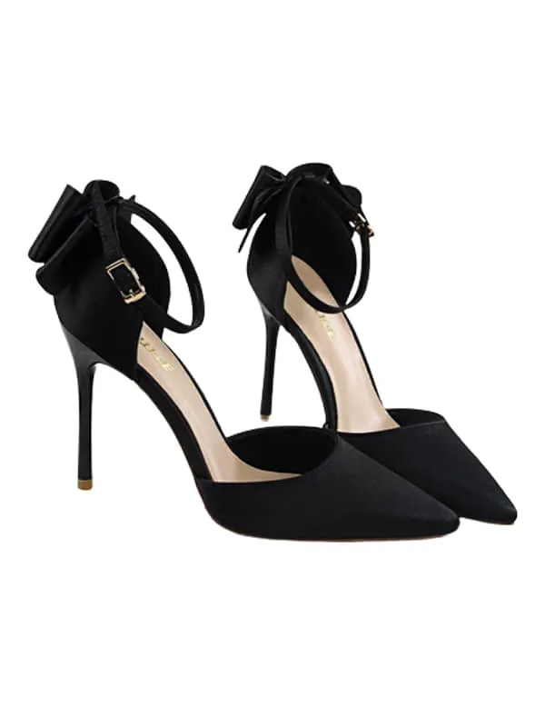Pointed Toe Silk Bow Stiletto Sandal