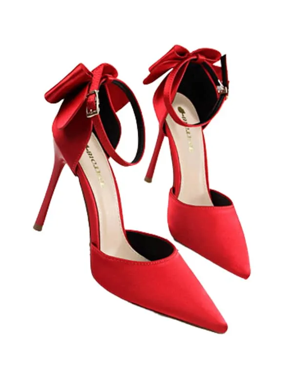 Pointed Toe Silk Bow Stiletto Sandal