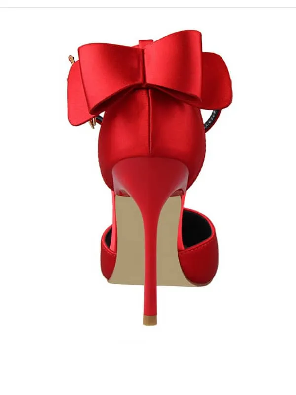 Pointed Toe Silk Bow Stiletto Sandal