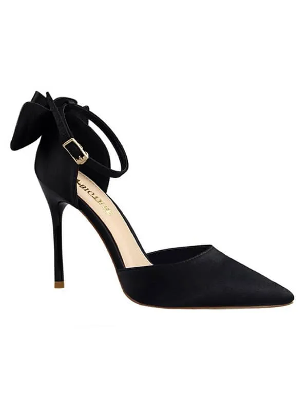 Pointed Toe Silk Bow Stiletto Sandal