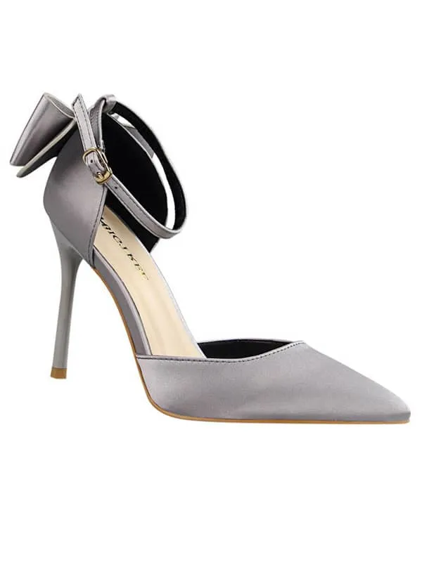 Pointed Toe Silk Bow Stiletto Sandal