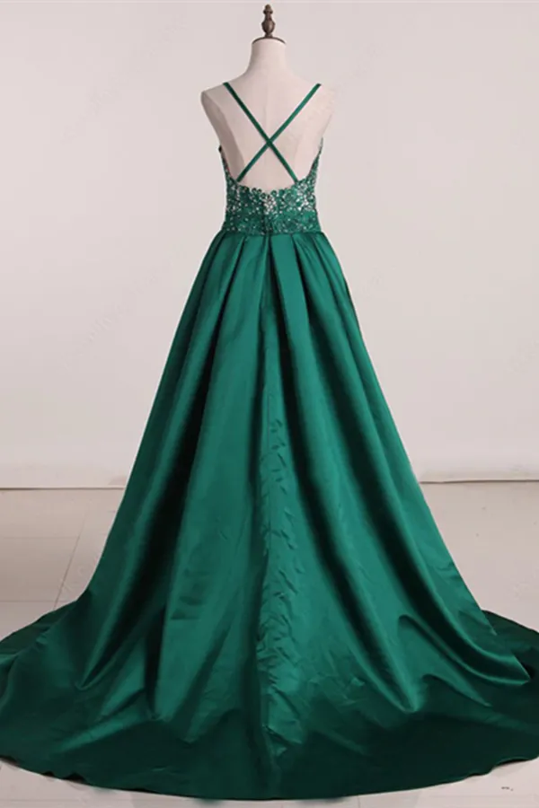 Promfast Beautiful A line Prom Dresses Long Spaghetti Straps Dark Green Prom Dress Evening Dresses PFP2218