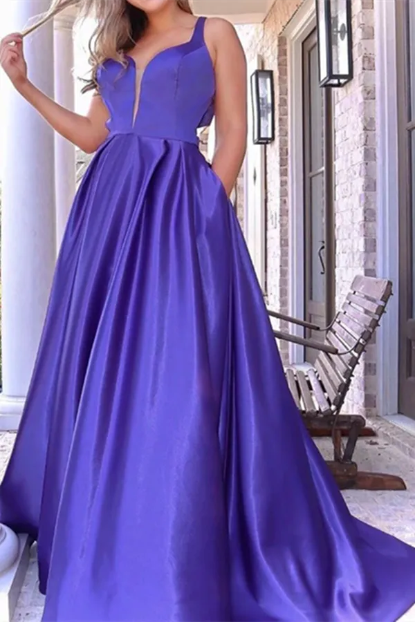 Promfast Cheap Simple A line Straps Prom Dress Long Satin Evening Dress With Bow knot PFP2219