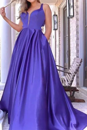 Promfast Cheap Simple A line Straps Prom Dress Long Satin Evening Dress With Bow knot PFP2219