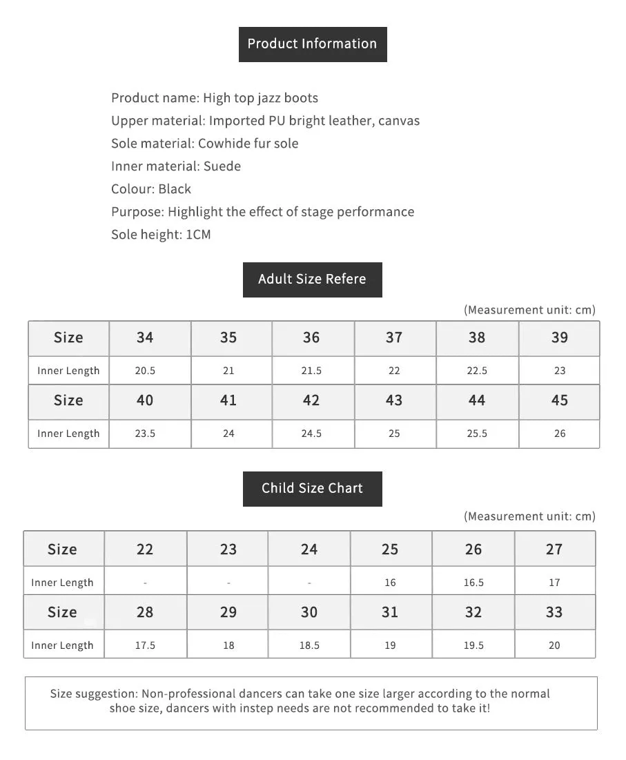 PU Leather High Top Jazz Shoes Soft Sole Dance Shoes