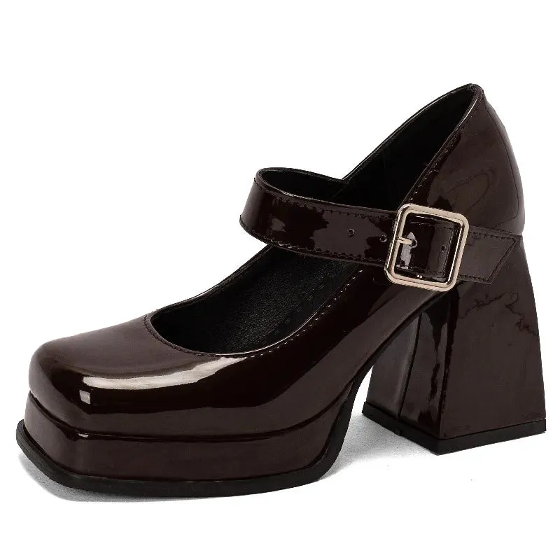 Purpdrank - Pink Black Red Heeled Women Pumps Mary Janes Shoes Square Toe White High Heels Female Working Party Dance Shoes 2023 Spring