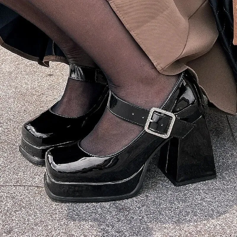Purpdrank - Pink Black Red Heeled Women Pumps Mary Janes Shoes Square Toe White High Heels Female Working Party Dance Shoes 2023 Spring