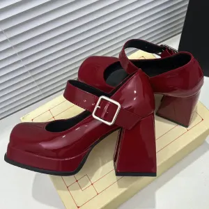Purpdrank - Pink Black Red Heeled Women Pumps Mary Janes Shoes Square Toe White High Heels Female Working Party Dance Shoes 2023 Spring