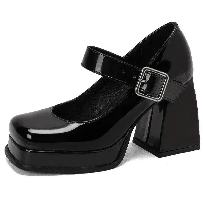Purpdrank - Pink Black Red Heeled Women Pumps Mary Janes Shoes Square Toe White High Heels Female Working Party Dance Shoes 2023 Spring