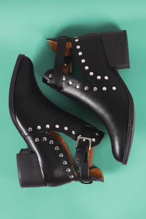 Qupid Almond Toe Studded Buckle Moto Ankle Boots