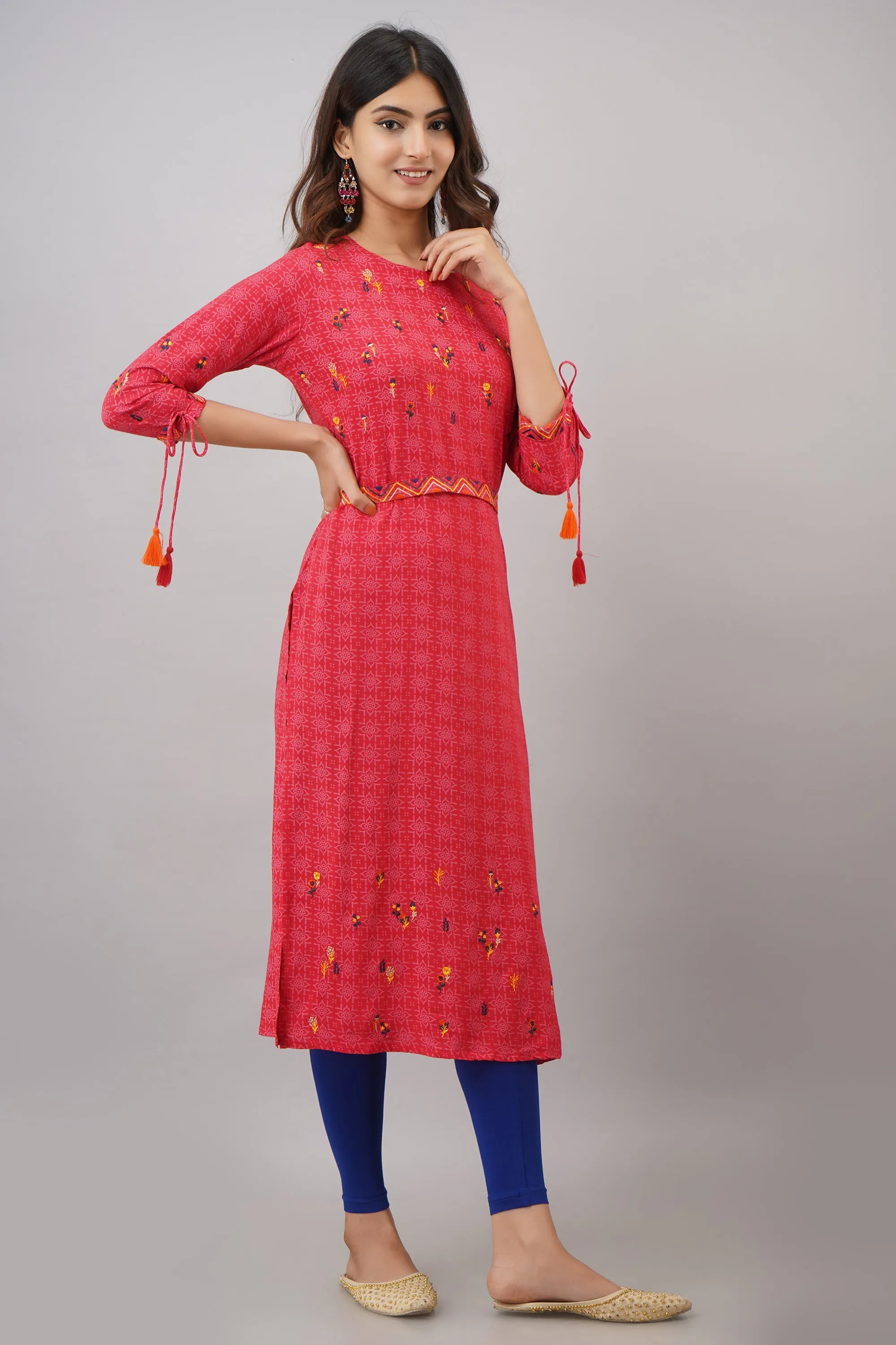 Rayon Straight Red Color Womens Kurta