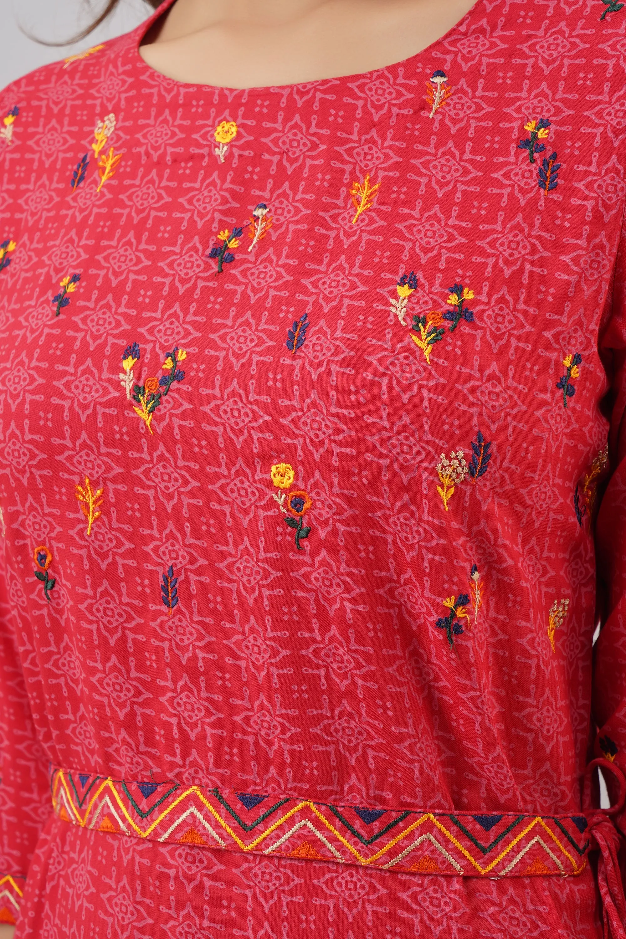 Rayon Straight Red Color Womens Kurta