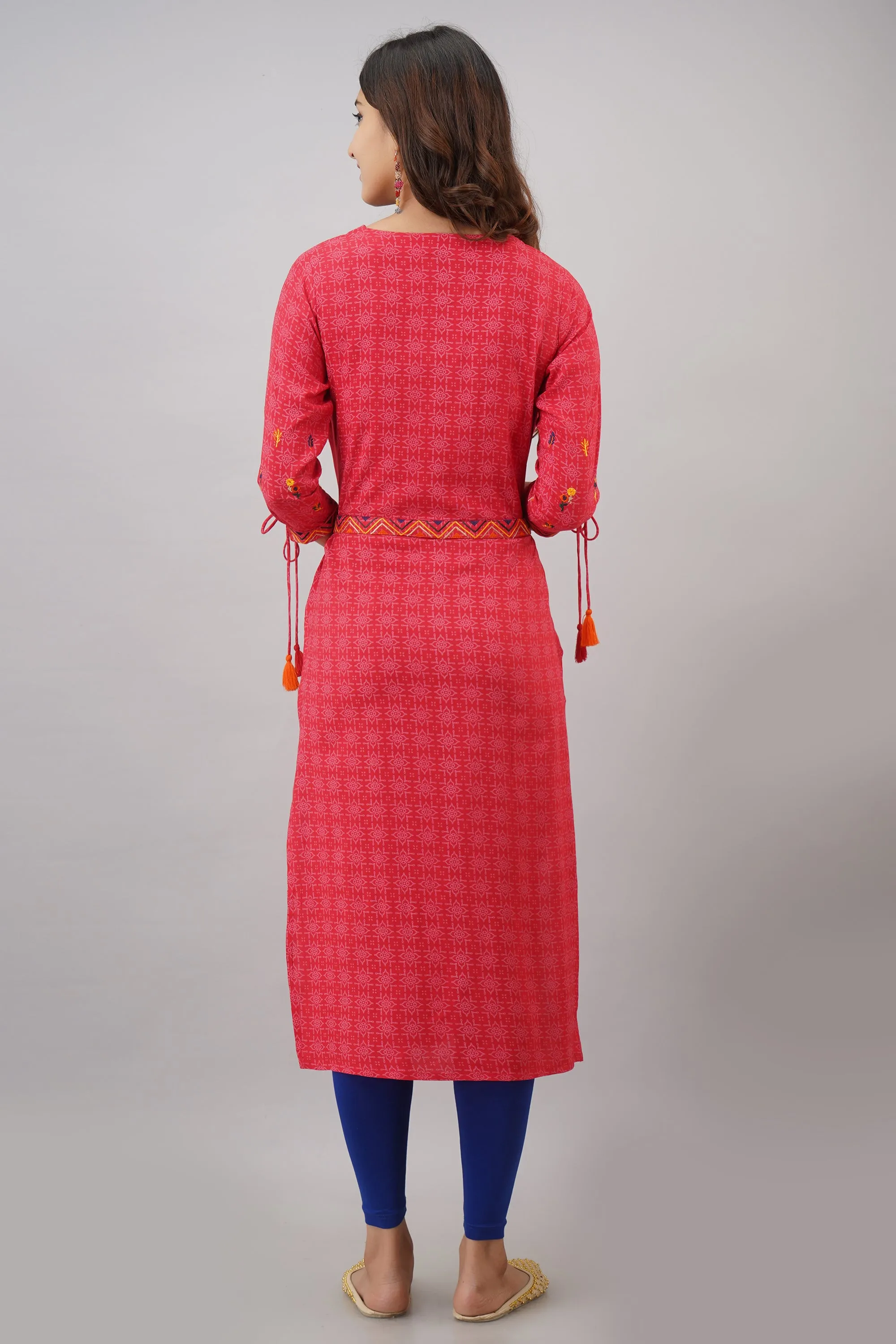 Rayon Straight Red Color Womens Kurta