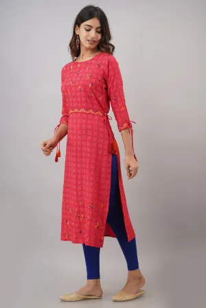 Rayon Straight Red Color Womens Kurta