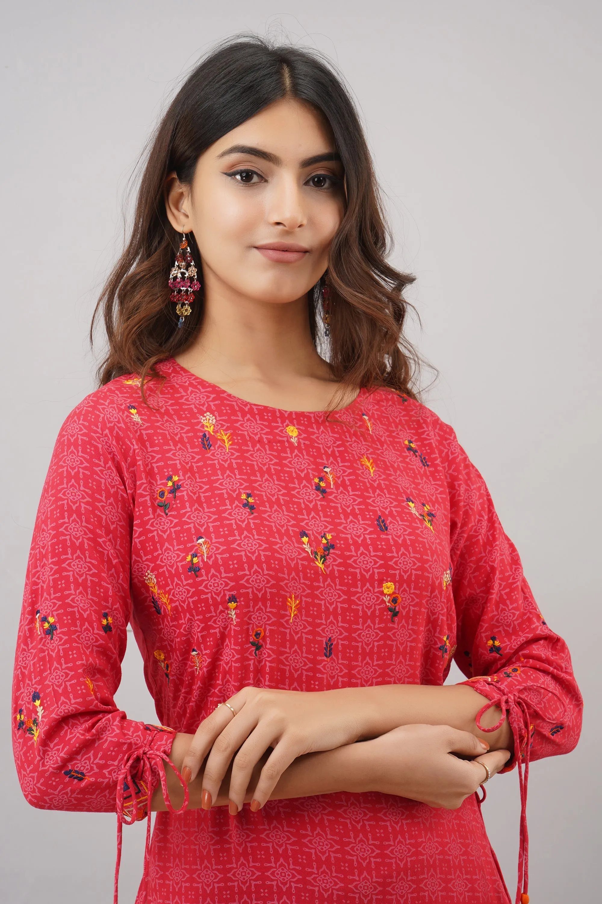 Rayon Straight Red Color Womens Kurta