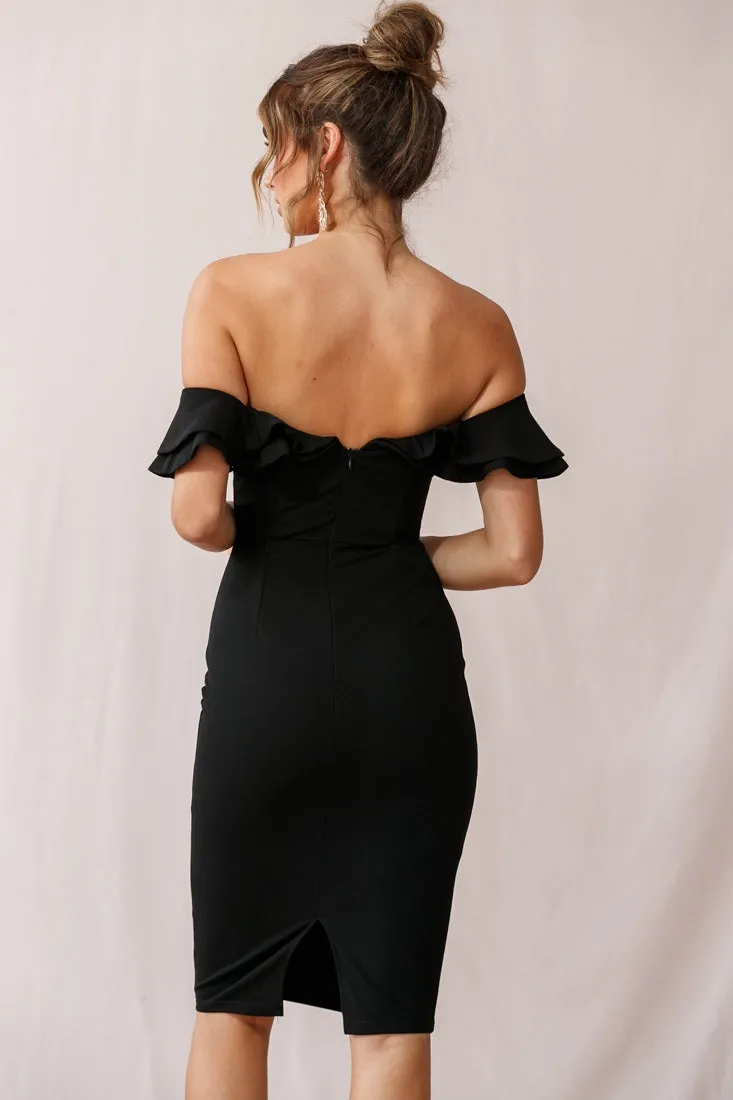 Rossi Ruffled Off The Shoulder Bodycon Dress Black
