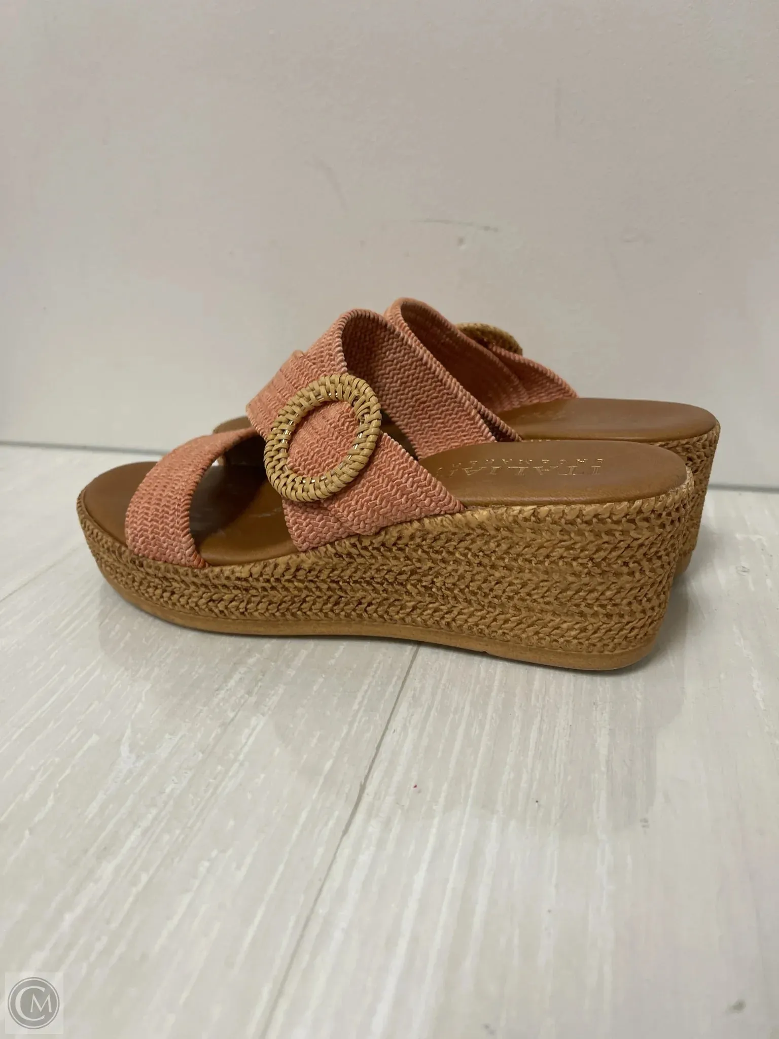 Sandals Heels Wedge By Italian Shoemakers In Orange, Size: 7